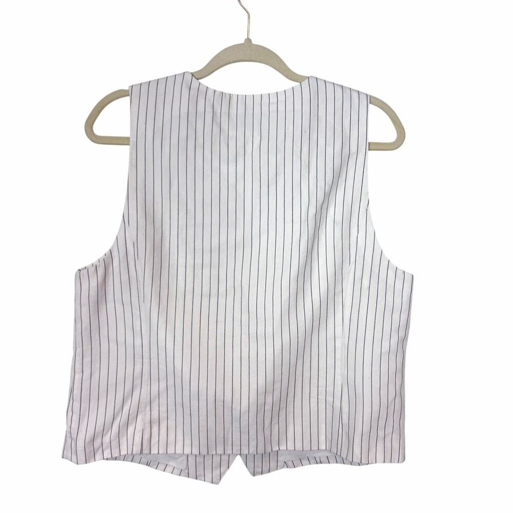 Anthropologie Maeve Blouse Womens Large White Black Striped V-Neck Linen Blend - Picture 4 of 16